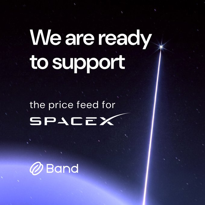 The image shows a promotional poster featuring a shooting star with the text "We are ready to support" above it. The star represents an advertisement for the price feed for NASA's SpaceX project, which aims to provide financial support for space exploration and projects by the company. Below the star, there is another image of a planet, representing the bandprotocol website that provides updates on events related to this sponsored ad.