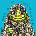 Pixel art style image of a Pepe the Frog character wearing military gear and a hood, holding a weapon.