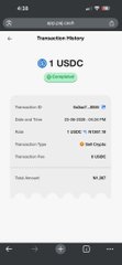 A screenshot of a mobile crypto wallet app displaying a "1 USDC" transaction on the Solana network with a 0.00005 fee, shared as part of a $PAJ bounty entry submission.