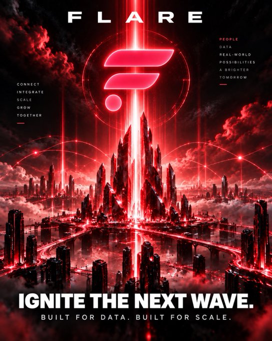 A promotional poster for 'FLARE' featuring a futuristic red and black cityscape with the tagline 'IGNITE THE NEXT WAVE. BUILT FOR DATA. BUILT FOR SCALE.'