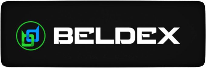 A logo for 'BELDEX' displayed in white text on a black background, accompanied by a green and blue circular icon.