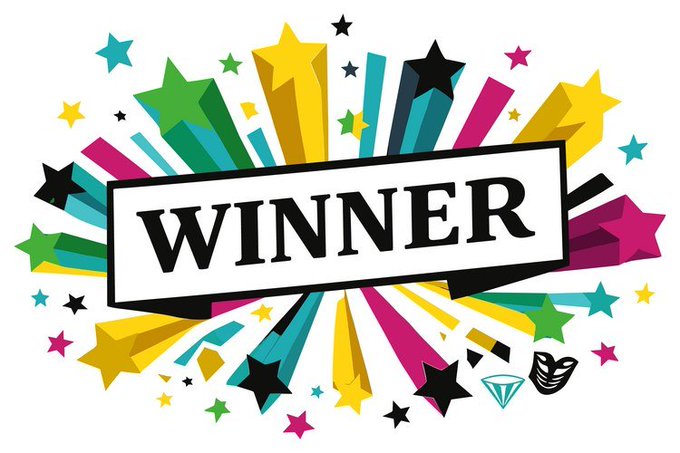 A colorful celebratory graphic featuring the word 'WINNER' in bold black letters within a white banner, surrounded by an explosion of multicolored stars and confetti.