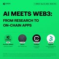 A graphic with green background displaying 'AI MEETS WEB3: FROM RESEARCH TO ON-CHAIN APPS' with logos for Cloud AI Labs and others.