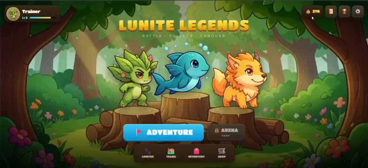 The image features a cartoon-like scene with three small animals, including a dog, a fish, and a bird, standing on top of tree stumps. The animals are positioned at different heights, creating an interesting visual dynamic. The background is filled with trees and flowers, adding to the overall charm of the scene. The text "LUNITE LEGENDS" is prominently displayed in the image, indicating that this could be a promotional post for Lunite Legends or related gaming content.