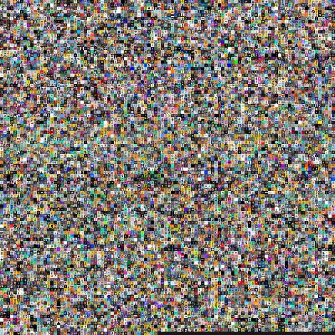 A dense, abstract mosaic of countless tiny colorful squares resembling a pixelated collage of social media icons and images.