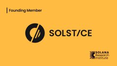 The image features a yellow background with black text that reads "Solstice is featured in A Financial Institution's Guide to Solana by the @Solana_SRI". The text is centered, making it easy to read. The image also includes an image of a circle and the words "Founding Member" written below it.