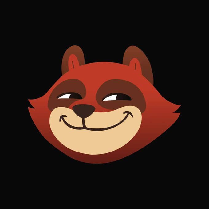 A cartoon-style red panda or raccoon face with a smug, sideways smirk against a black background.