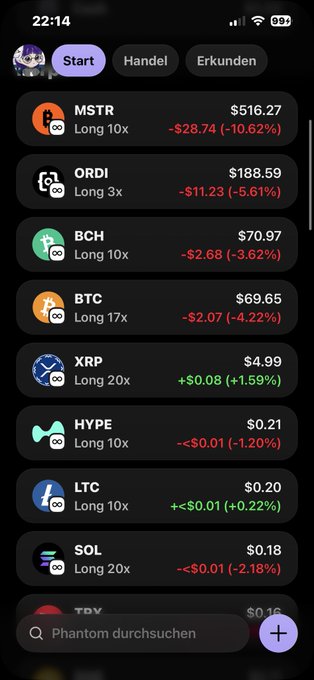 The image shows a phone screen displaying a trading app with a table of cryptocurrency values, includingBTC,ETH,LTC,XRP,Btc,Xrp,Hype,Polkadot,Sol,das voll drecks Aktie fasse. The table provides the current prices for these digital coins on an app like Mturk Trading in Germany (German). The post includes information about various cryptocurrencies' values and is accompanied by a caption explaining what those values represent.