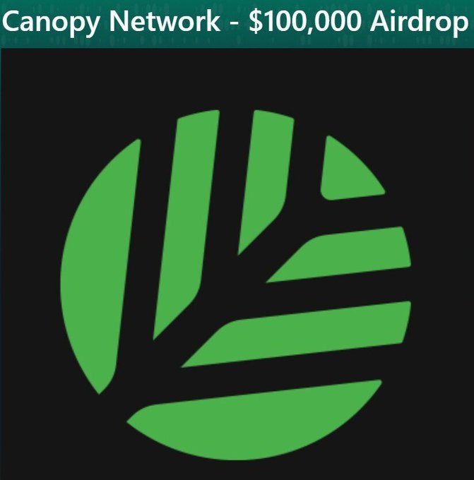The image features a logo for an organization named the Canopy Network. The logo consists of green lines intersected with vertical, cross-shaped elements. There are two texts above the logo that provide information about the prize pool. These prizes involve money that will be used for "airdrop" purposes, and there is also a text below this description stating it as starting from Jun 16, 2026 to Aug 16, 2026. The main focus of the image is on the Canopy Network logo along with its related details.