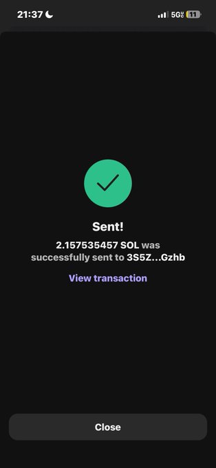 iphone screen displays a green success message and a transaction summary, with the transaction amount of 2,178,567,902.0ZH.