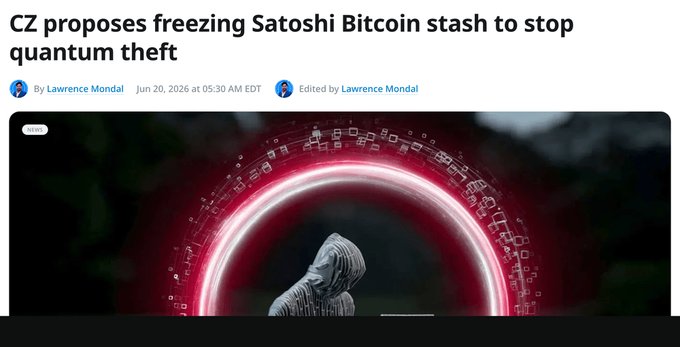 The image features a computer screen with an article about freezing Bitcoin. The title of the article suggests that Changpeng Zhao has proposed a way to freeze up to 1 million Bitcoin linked to Satoshi, which would freeze Bitcoin to its current state at the time of the proposal and give holders 6-12 months to migrate their Bitcoins to a new cryptocurrency. The article also mentions that there are dormant addresses in the Bitcoin network that have not moved for over 2 years, and it suggests that these addresses should be frozen as well.