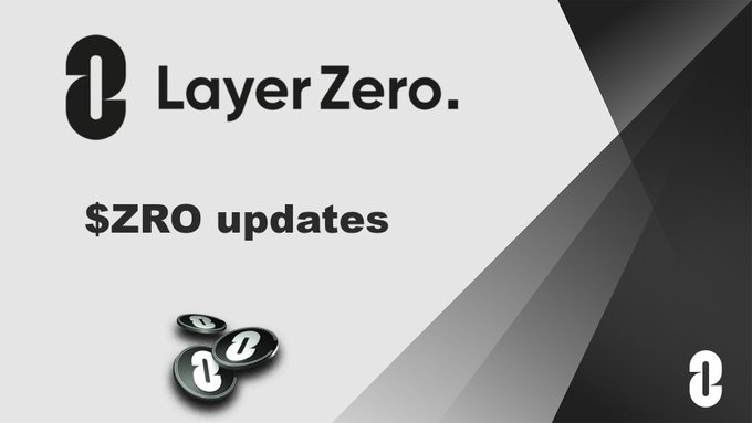 The image features an advertisement for LayerZero that includes a black and white background with the text "LayerZero" written in large, bold letters at the top of the image. Below this, there are three small circles arranged vertically, each containing a number from 0 to 9. The text "layer zero" is also present on the image. At the bottom right corner, there's a link that reads "layer zero $ZRO updates". This advertisement seems to be promoting LayerZero and its upcoming updates in a visually appealing manner.
