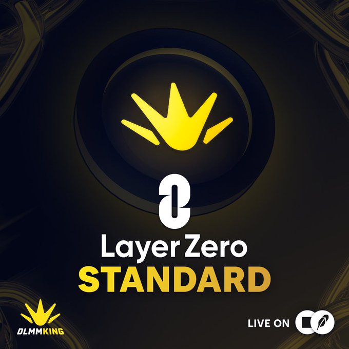 A promotional graphic for "Layer Zero STANDARD" featuring a yellow crown logo on a black background, marked "LIVE ON" with "DLMMKING" branding.