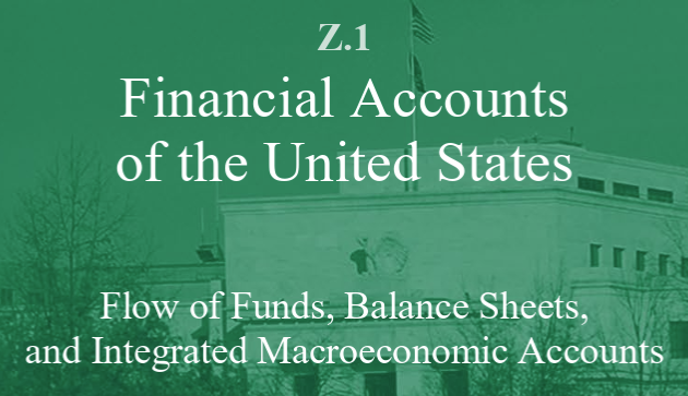 The image shows the cover of "Z.1 Financial Accounts of the United States: Flow of Funds, Balance Sheets, and Integrated Macroeconomic Accounts," featuring the Federal Reserve building with an American flag in the background. The image relates to the post by visually representing the U.S. financial system and the Federal Reserve's oversight, lending credibility to concerns about government debt, bail-ins, and the importance of self-custody for assets like bitcoin in the face of monetary instability.