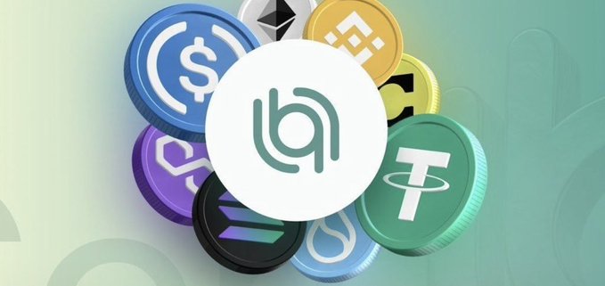 The image showcases various cryptocurrency coins (USDC, Binance, BNB, SOL, Tether/USDT, and Sui) surrounding the Allbridge logo, visually tying to the post's mention of liquidity transactions on Tron's core via Allbridge.