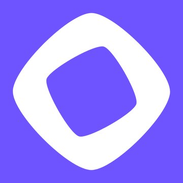 A purple and white logo consisting of a rounded diamond or eye shape on a purple background, representing an unidentified app or platform.
