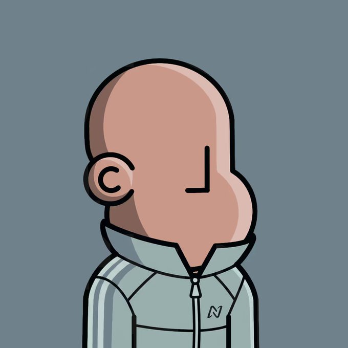 An illustration of a bald cartoon character wearing a grey track jacket with the letter 'N' on the chest.