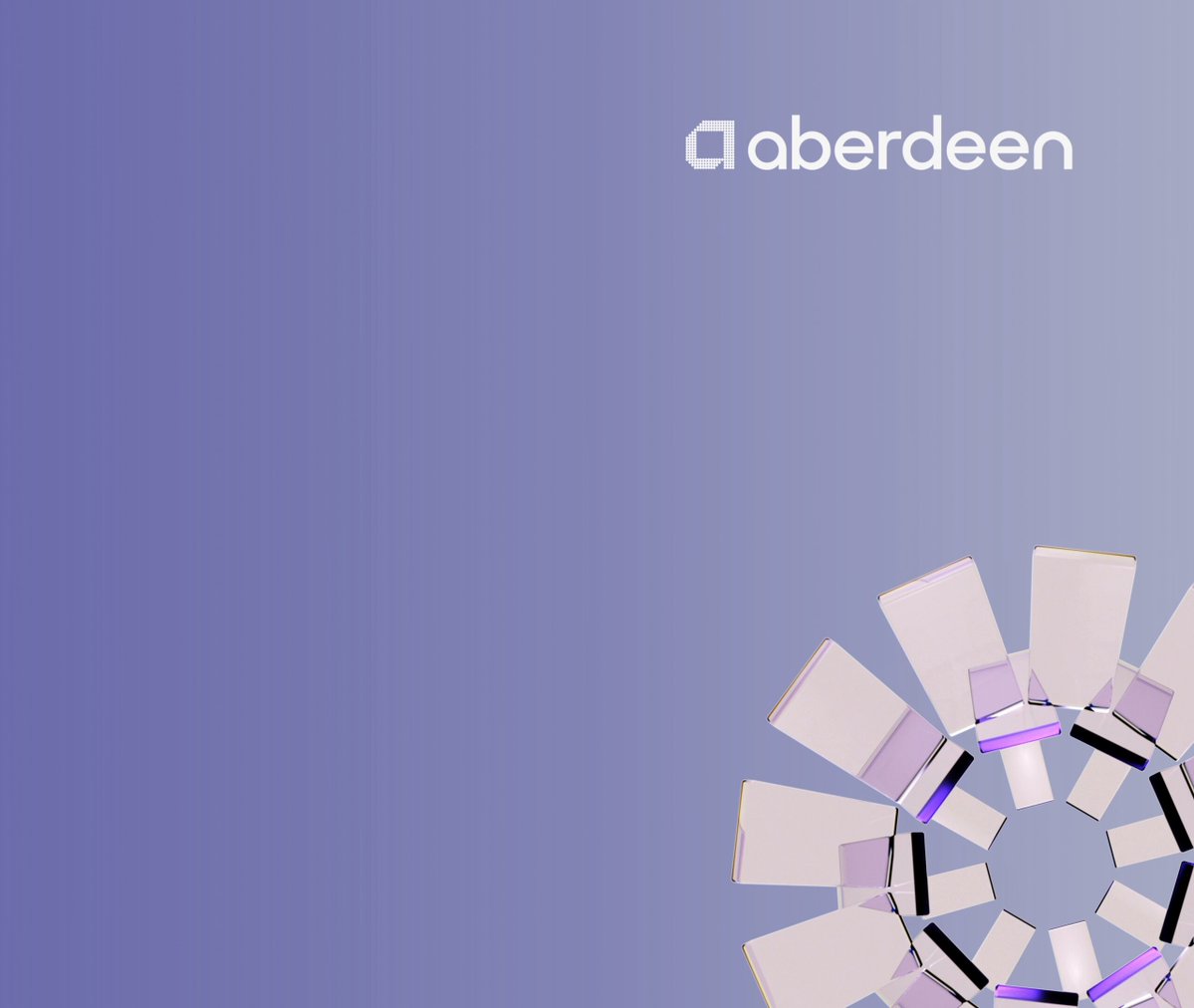 The image features a logo for a company named Aberdeen. The logo consists of a circle with a white center, surrounded by smaller circles that are colored purple. The background color of the image is blue. The text "Governance in Action" is written on the image, and it appears to be related to the post about Aberdeen.