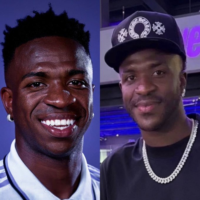 A side-by-side image of two smiling Black men; one wearing a striped shirt and the other wearing a Chrome Hearts cap and chain.