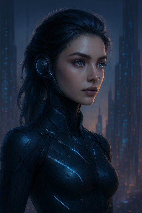 The image features a woman with long dark hair wearing a black outfit that includes a helmet. She has blue eyes and looks serious as she gazes off into the distance. The background of the image shows tall buildings, suggesting an urban setting or cityscape. There is also text in the image that reads "Gm and Happy mid week @RiverdotInc lets you collateralize on Chain A, mint on Chain B. Your assets stay put. Chain abstraction, live now." This post appears to be a promotional piece for a company named Chain A, which offers users the ability to create chains of various colors and sizes.
