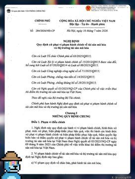 A screenshot of an official Vietnamese government document labeled "NGHỊ ĐỊNH SỐ: 284/2026/NĐ-CP" issued by the Prime Minister, dated Hanoi 16/08/2026, outlining regulations and administrative penalties for violations in the crypto asset market, with Chapter 1 covering general provisions and maximum fines of 200 million VND for organizations and 100 million VND for individuals.