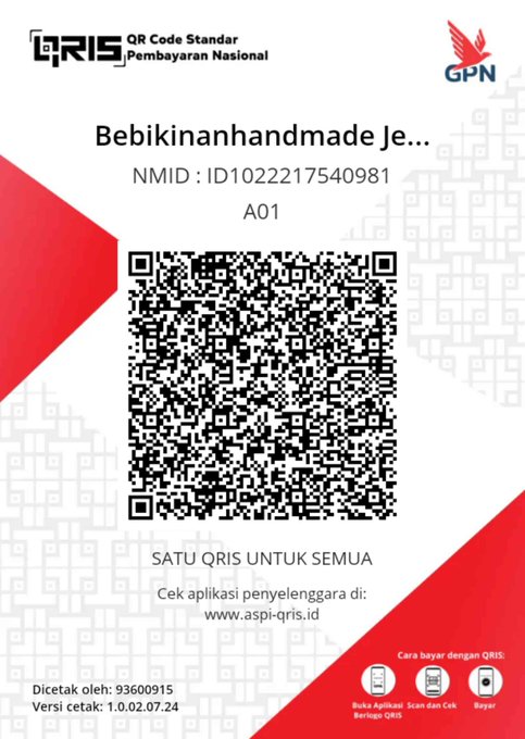An Indonesian QRIS payment QR code for 'Bebikinanhomemade' with NMID: ID1022217540981 issued by GPN, featuring the tagline 'SATU QRIS UNTUK SEMUA'.