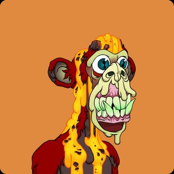 The image features an animated cartoon monkey with a face painted on its head, giving it a unique appearance. The monkey has a large mouth filled with teeth, and its eyes are wide open as if looking directly at the camera. The background of the image is orange, which contrasts with the brown color of the monkey's body. There is also text in the image that reads "pick a PFP @BoredApeYC #MAYC 1 - Lava 2- Cheetah". This post seems to be related to the cartoon monkey and possibly encourages viewers to share their thoughts or opinions about it on social media platforms using the provided hashtag.