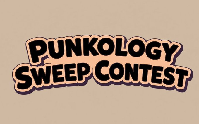 A cartoon-style banner with bubble lettering reading "PUNKOLOGY SWEEP CONTEST" in cream and black tones on a tan background.