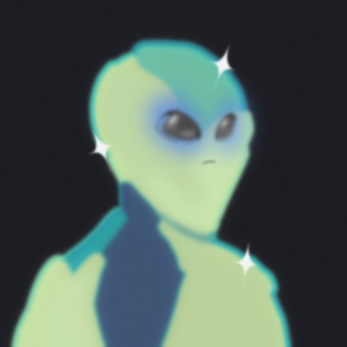 A digital illustration of a green and blue glowing alien figure with large dark eyes, set against a black background with sparkle accents. The artwork appears to be an NFT sold on the secondary market for 4 Sol (~$248), as part of an "Anomaly" art series showcase.
