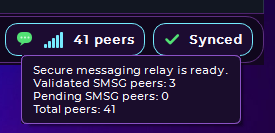 The image presents an overview of a security test for a messaging app, which has already been performed by a total of 41 peers. The message synchronization relay feature shows that it was successfully synced and will soon be validating SSG peers, with a total of 3 peers confirmed.