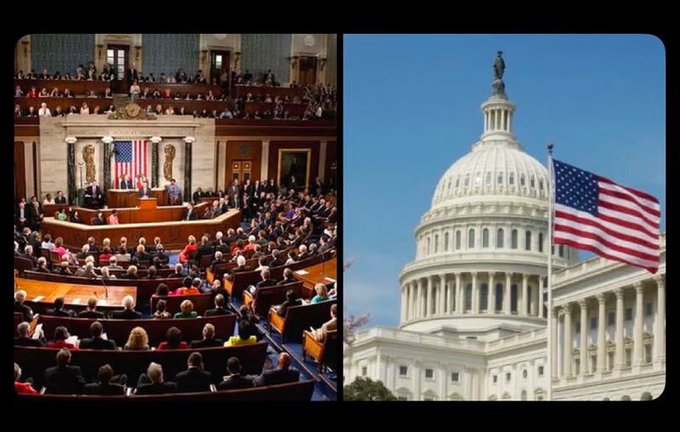 A split image showing the U.S. House of Representatives chamber in session on the left and the U.S. Capitol dome with an American flag on the right, symbolizing Congress and its legislative responsibility. The visuals complement the post's message about the CFTC being prepared to act on crypto regulation if the CLARITY Act doesn't pass, putting the ball in Congress's court to provide regulatory clarity for America.