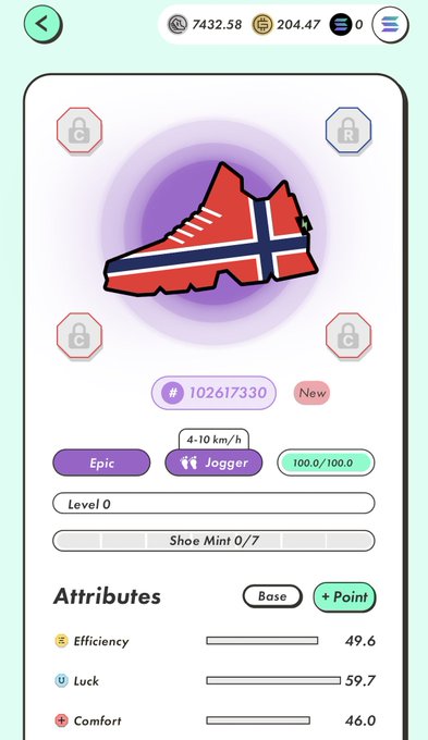 The image shows a phone screen with an app icon displayed, which appears to be a shoe-related app or game. The icon features a red and blue shoe design. The background of the image is white, providing contrast for the icons on the screen. The text "StepN運営さんよ" suggests that there might be some sort of step or instruction displayed in the app's interface.