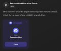 A screenshot of a digital interface titled 'Secure Credits with Ethos' featuring a purple button and text about Scorus network securing storage of your scroll key.