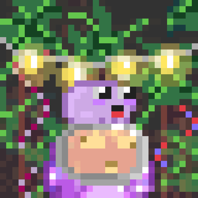 A low-resolution pixel art image of a purple dragon-like creature with horns and an orange belly stands in a green forested area, seemingly reflecting the post's frustrated tone ("i hate it here") about a recent NFT purchase of the "skrump" character that dropped in value.