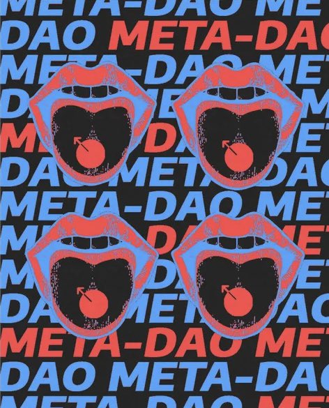 The image features a poster or sign that has four mouths, each with a different color - red, blue, black, and white. The mouth designs are arranged in a square pattern, creating an interesting visual effect. The text "metadao" is written above the mouths, while "solana kingmakers" is below them. The background of the poster is black, which contrasts with the colorful mouths and makes them stand out even more. The phrase "all I want for christmas is the solana kingmakers to bless us with their presence at the inaugural metadao owners meeting all day friday july 10 san francisco california colosseum hq" is also present, providing additional context about the poster's content and location.