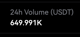 The image shows a 24h trading volume of 649.991K USDT, highlighting the trading activity on LBANK for the $FOMO token, which aligns with the post's excitement about the token's volume nearing a milestone.