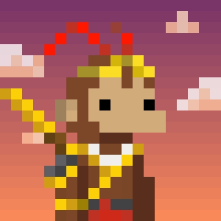 Pixel art of a regal monkey character labeled "MONKE KING!" against a sunset sky, teased as a sneak peek of a 1/1 piece from the sold-out Hoo collection on OpenSea.