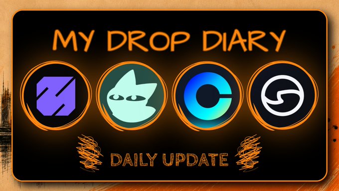 A graphic titled 'MY DROP DIARY DAILY UPDATE' features four cryptocurrency logos in orange circles, including Polygon and Coinbase, against a dark background.