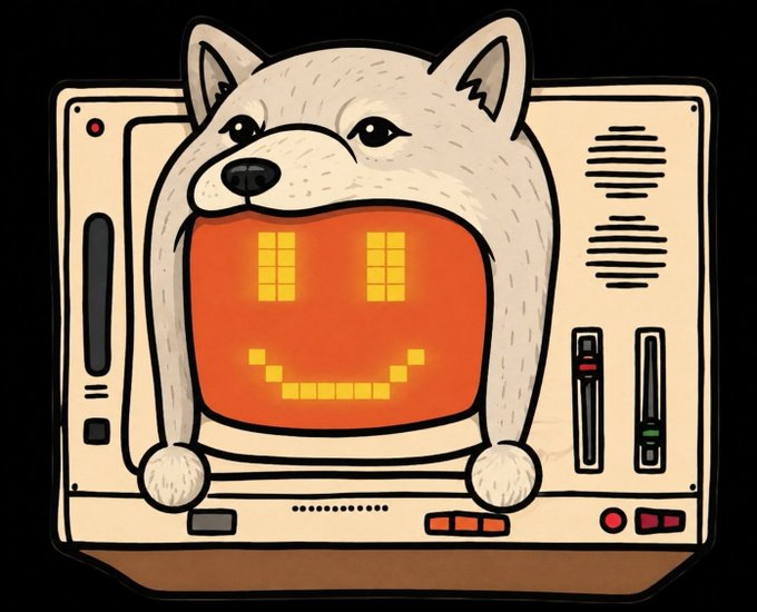The illustration shows a Shiba Inu dog wearing a hoodie that reveals a retro TV screen displaying a pixelated orange smiley face, designed to resemble an old-fashioned computer or game console. The image ties into the post's request to claim leaderboard rewards, using the doge meme aesthetic—a popular crypto community mascot—to playfully reference digital rewards on the Bankr platform.