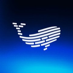 A stylized white logo of a bird composed of segmented lines against a dark blue gradient background.