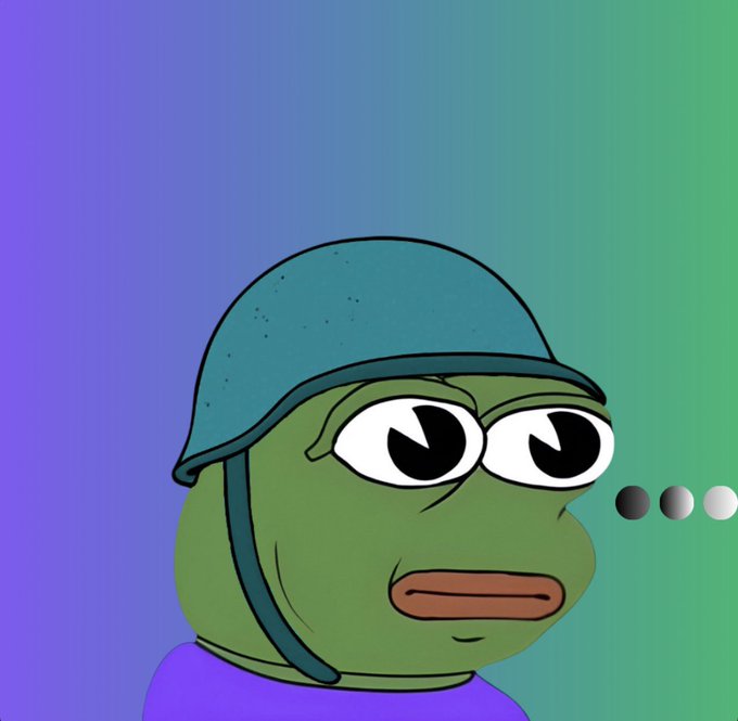 The image features a cartoon frog wearing a helmet, which has two eyes and appears to be thinking or pondering something. The background of the image is blue with purple lines, giving it an artistic and creative touch. The caption below the image reads "New $PFP who dis". This suggests that the image might be related to a discussion about the cartoon frog's character or a new release in the series.
