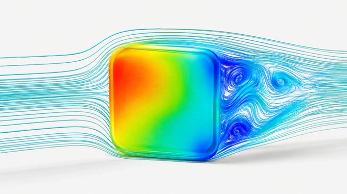 The image features a colorful square-shaped object that appears to be a cube or a box, which has been blown by a stream of air. The colors of the object are red, orange, yellow, green, blue, and purple. The background is white with lines running through it, creating an interesting visual effect as the colored object stands out against this backdrop.