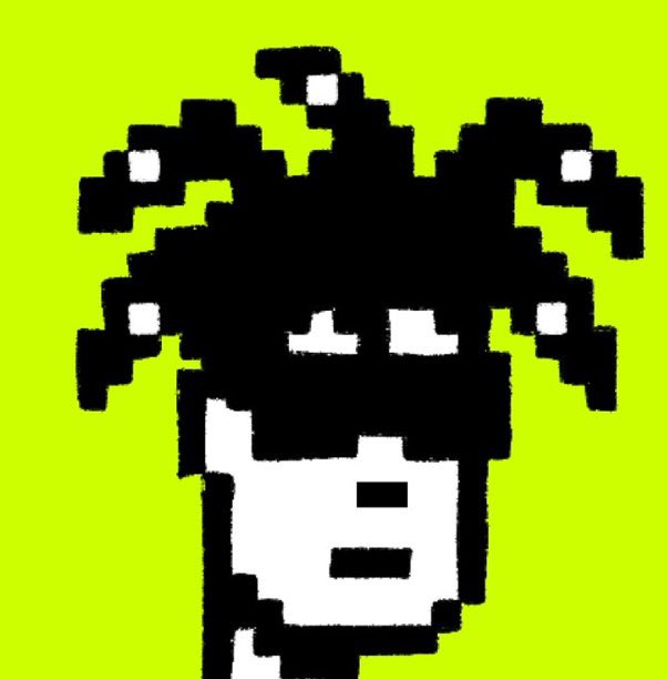 A pixel art portrait of a person with wild, spider-like dreadlocks against a bright yellow-green background, with a serious, focused expression. The dramatic, intense styling captures the "get ready" energy of the "Readyyyyy" caption, as if bracing for an intense moment.