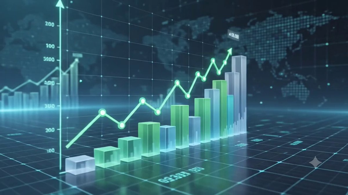 The image features a graph with a green line that goes up, indicating an upward trend or growth. The graph also includes bars of different colors representing various data points. In the background, there are icons related to artificial intelligence (AI) and machine learning (ML), suggesting that this is a post about AI & RWA.