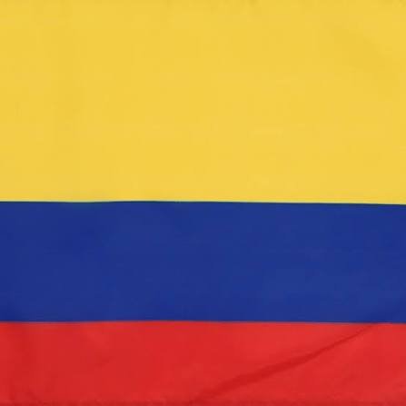 A close-up view of a flag with horizontal stripes of yellow, blue, and red.