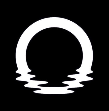 A white circular logo on a black background featuring a ring partially submerged in rippling water, resembling a moon's reflection. The image symbolizes the "Moonbeam" token's migration, visually representing the moon leaving its current Polkadot ecosystem base and transitioning toward new waters.