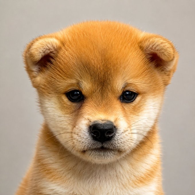 An adorable close-up portrait of a fluffy golden puppy with big dark eyes, capturing the innocent charm that makes dogs universally loved. The image perfectly complements the post showcasing a dog-themed meme coin ticker $dog, with the endearing puppy face embodying the playful spirit of the token on the Solana blockchain.