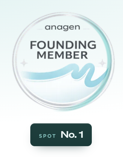 A digital badge labeled 'anagen FOUNDING MEMBER' with 'SPOT No.1' displayed below it on a white background.