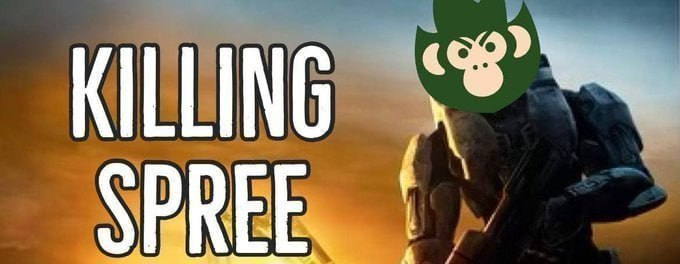 The image features the text "KILLING SPREE" alongside an armored figure holding a weapon and a green monkey logo, which metaphorically represents the impressive series of gains ("killing it") achieved by various meme coins listed in the post's 24-hour performance summary.