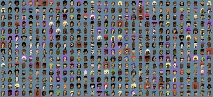 A grid displays hundreds of pixel-art character avatars with varying hairstyles and outfits.